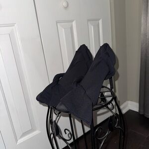 Pointed Toe High Heel Shoes, Black Elastic Stockings Over The Knee Knitted Heels